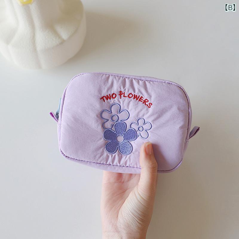 化粧ポーチ レディース 刺繍入り 布製 かわいい 学生用 小型 ハンドバッグ 日常収納 メイクバッグ ポーチバッグ 軽量 コンパクト