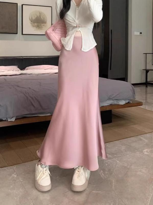 レディース スカート マーメイドスカート 接触冷感 サテン アセテート ミモレ丈 ロング丈 タイト 細見え 高見え 上品 きれいめ トレンド オフィス カジュアル 春夏