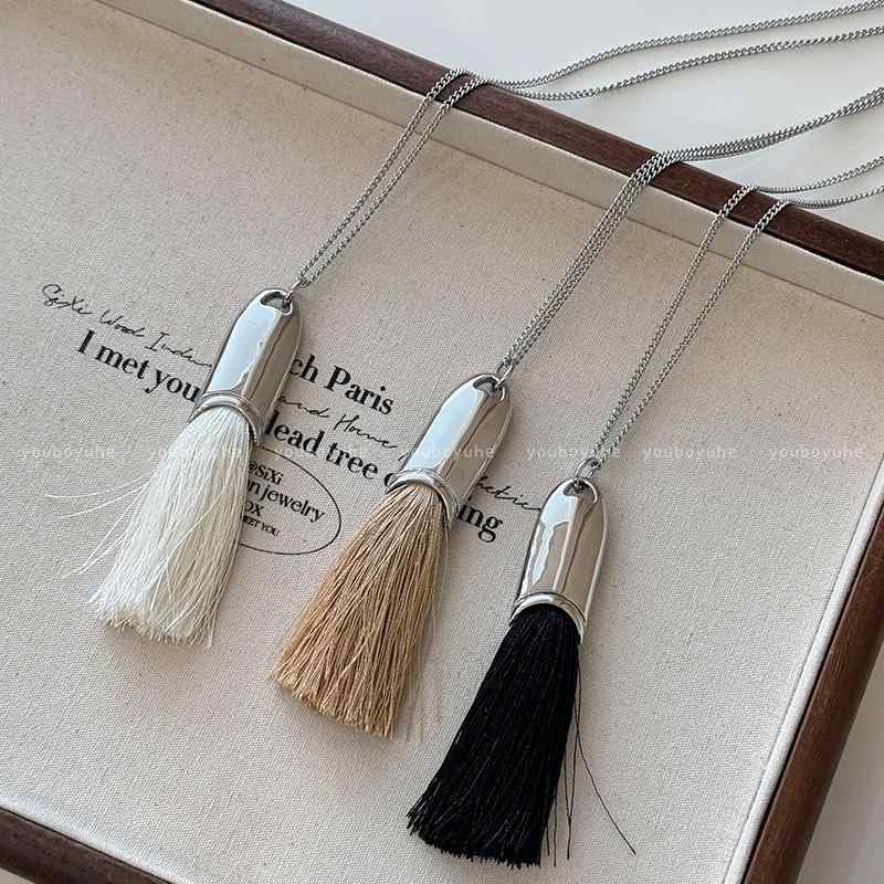 ネックレス レディース フリンジ 毛ブラシ チェーン ロング ハングネック スタイリッシュ アクセサリー..