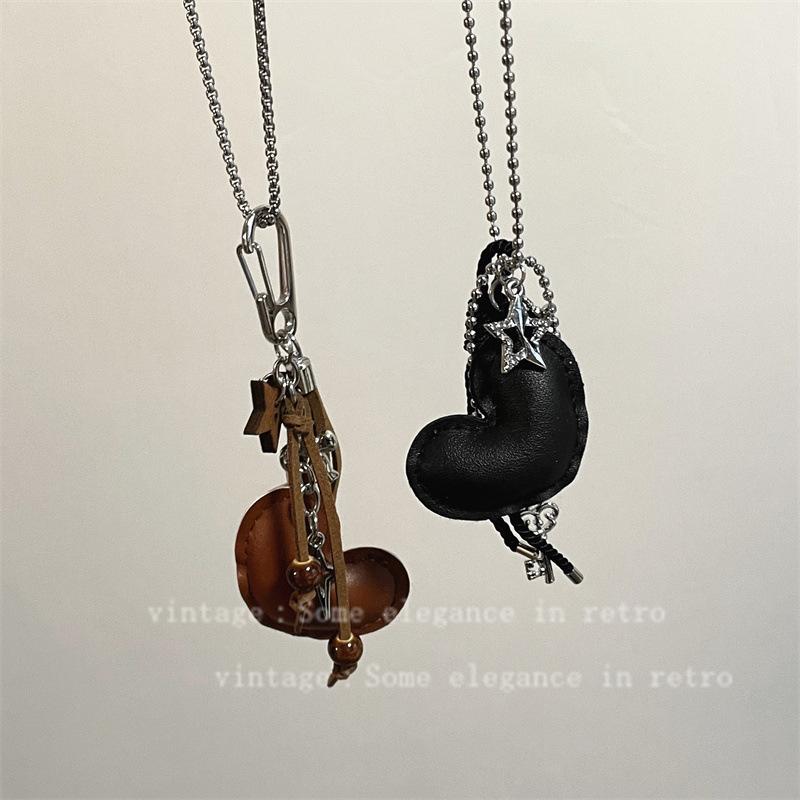 ネックレス レディース 秋冬 革質 ハート 星 モチーフ チェーン セーター フーディ スウェット トップ..