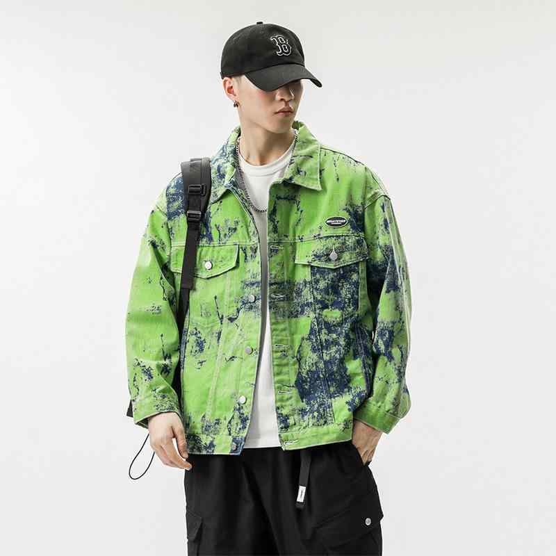 デニムジャケット メンズ 秋冬 ワーク タイダイ 水洗い ゆったり ビッグサイズ カジュアル 日常使い 合わせやすい 軽量 吸湿速乾