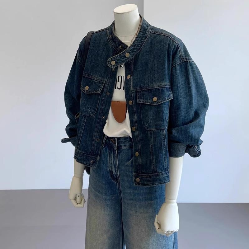 デニムジャケット レディース 秋冬 レトロ ウォッシュド ゆったり カジュアル ベーシック 日常使い ストリート コーデ 合わせやすい トップス アウター デニムウェア コート風 韓国スタイル 軽量 快適 着回し