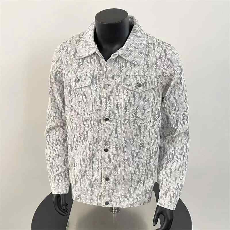 ジャケット メンズ 春秋 デニム 提花 ラペル ワーク アメリカンスタイル クール アウター 軽量 通勤 カジュアル 吸湿速乾 再生繊維