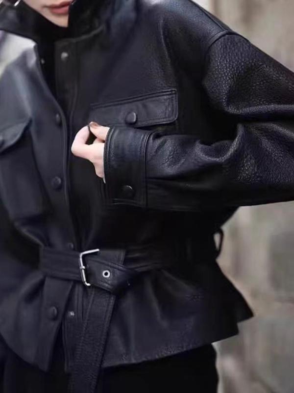 革ジャケット レディース 短め アウター 収腰 スリム 高級感 春夏 バイカースタイル ストリート 軽量 吸湿速乾