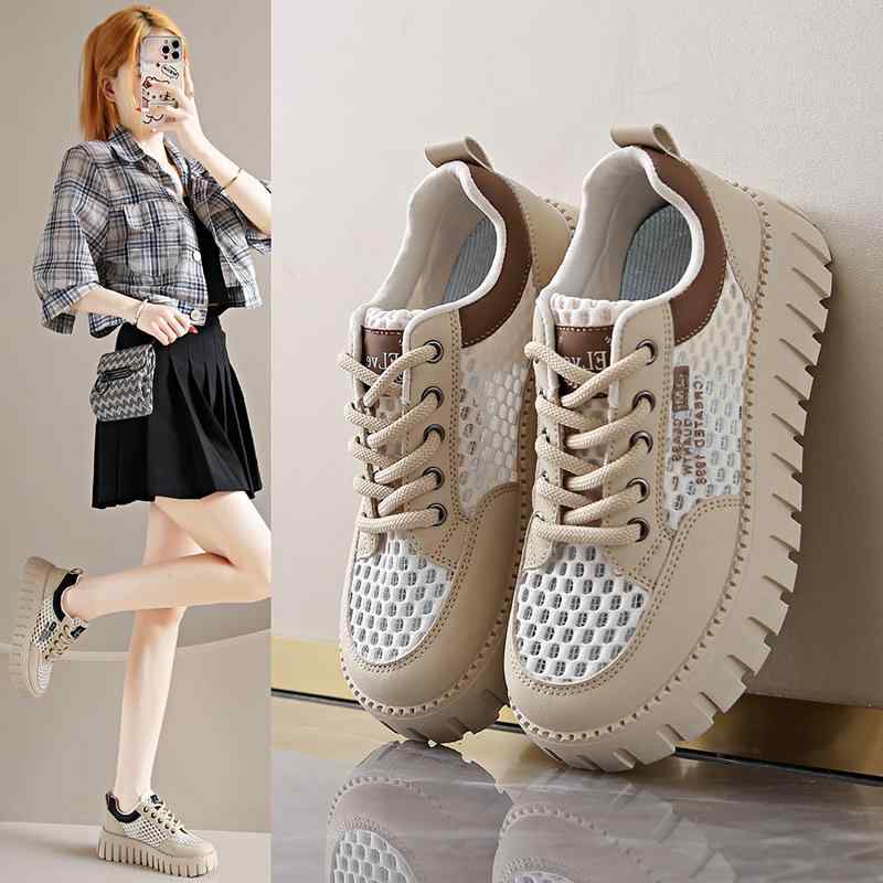 厚底スニーカー レディース 春夏 透気性 メッシュ 透かし 運動 カジュアル 蒸れにくい 薄手 プラットフ..