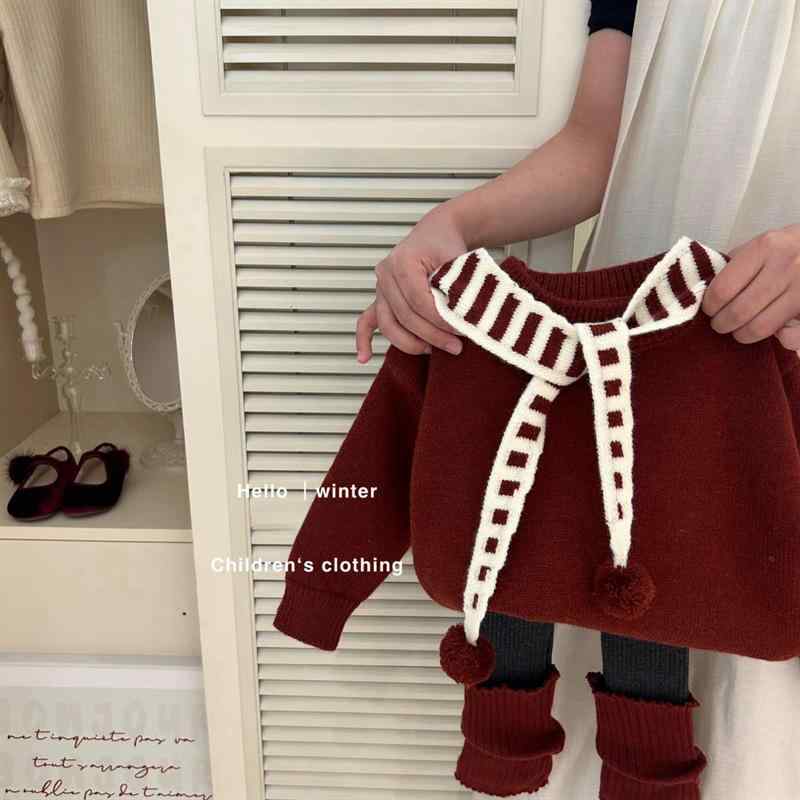 ニットセーター 女児 秋冬 赤色 ショール 重ね着 セット 長袖 ゆったり 暖か 柔らか かわいい レイヤー..