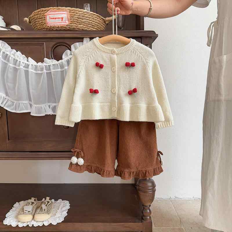 Cardigans - ベビー女の子毛衣セット かわいい春秋開衫カーディガン2点組 インファントキッズ秋装トップス 甘めデザイン乳幼児服