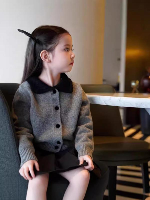 ニット カーディガン 女児 開襟 春秋 韓国風 学院風 かわいい ベビー トップス セーター 長袖 編み込み..