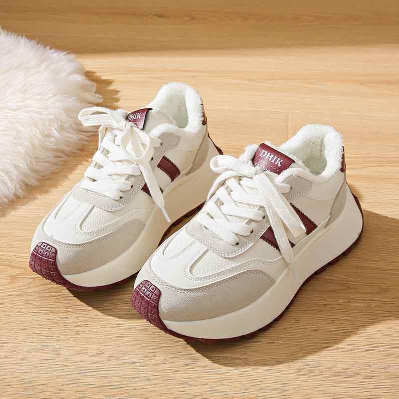 秋冬 レディース 厚底スニーカー 増高 暖か 革 切り替え 学生 通学 軽量 吸湿速乾