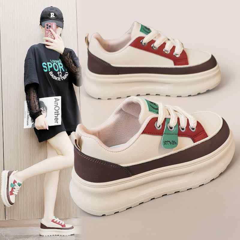 厚底スニーカー レディース 通気性 ツートンカラー レザー カジュアル 秋冬 身長アップ 韓国風 ストリ..