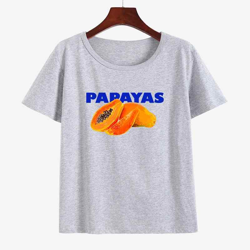 春夏 Tシャツ レディース 短袖 パパイヤ柄 かわいい トップス カジュアル 日常着 夏服 トロピカル プリント デザイン コットン 吸湿速乾 軽量 快適 ユニセックス 部屋着 アウトドア 半袖 シャツ 通学 通勤 再生繊維 ハイネック 切り替え