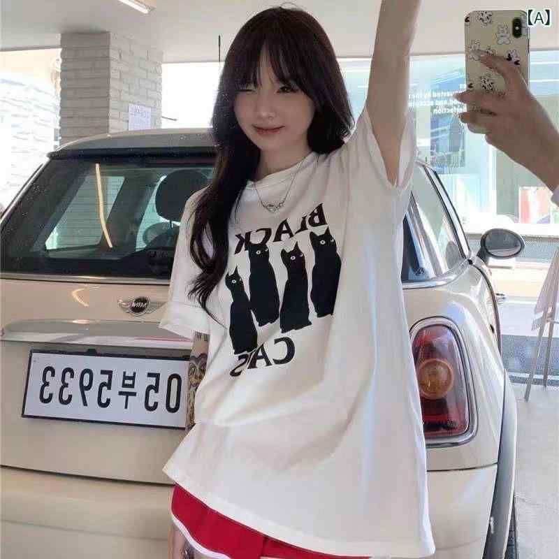 Tシャツ レディース 猫プリント ゆったり 半...の紹介画像2