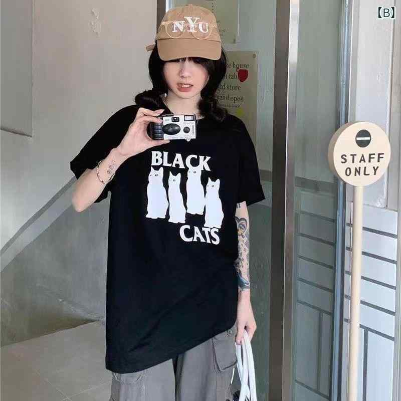 Tシャツ レディース 猫プリント ゆったり 半...の紹介画像3