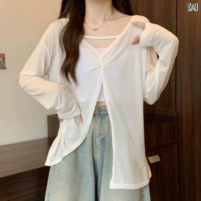 春夏 レディース Vネック 長袖 Tシャツ U...の紹介画像2