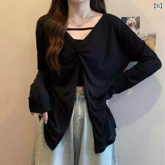 春夏 レディース Vネック 長袖 Tシャツ U...の紹介画像3