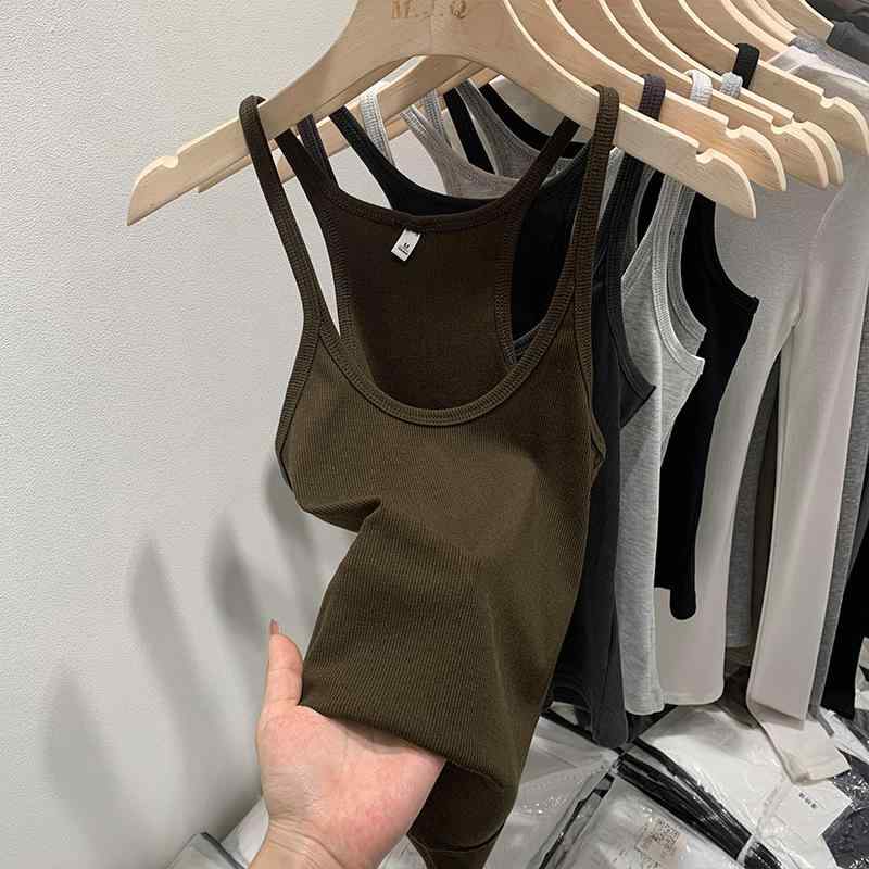 レディース ニット タンクトップ 春夏 インナー アウター スリムフィット ショート丈 ノースリーブ 軽..