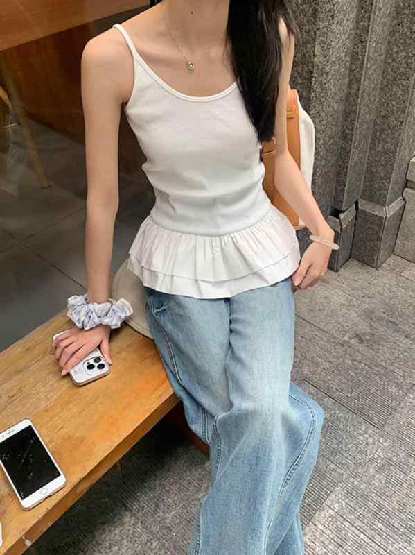 春夏 レディース キャミソール 軽量 バレエ風 レース 裾 デザイン スリム インナー レイヤード 美背 か..