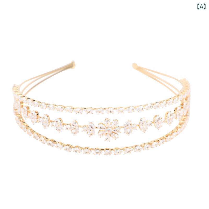 くらしのセロネのヘアアクセサリー レディース ブライダル 花柄 三層 レイヤード ジルコニア 花冠 ヘッドドレス ウェディング 頭飾 配飾 結婚式 コーディネート 華やか デザイン｜アングル2