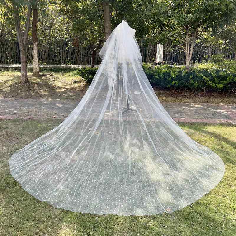 ウェディングベール 新婦用 白 レース ロングトレーン ダブルレイヤー フェイスカバー 結婚式 フォトアクセサリー 撮影小物 遮面デザイン 精美レース加工 長款ドレスコーディネート