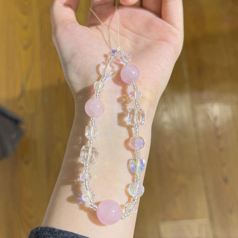 スマホストラップ キーホルダー バッグチャーム キラキラ水晶 ピンク系 春夏 かわいい アクセサリー ユニセックス 軽量 日常使い ファッション小物 プレゼント ギフト ハンドメイド風 輝く 繊細デザイン 人気コーデ コーディネート トレンド モダン シ