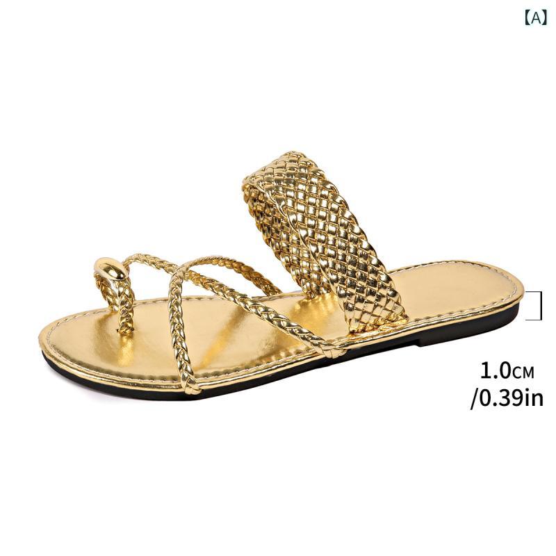 ビーチサンダル レディース 春夏 大きいサイズ 平底 トング 編み込みストラップ 軽量 快適 シンプル カジュアル 日常使い アウトドア 旅行 レジャー 散策 夏物 女性 リラックス フィット