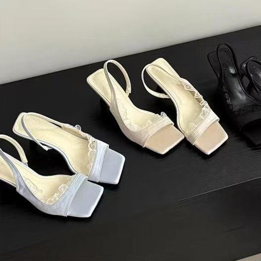 レディース ハイヒールサンダル レース ソフトソール 一文字ストラップ ビーチ バカンス スカートコーデ 春夏 軽量 吸湿速乾
