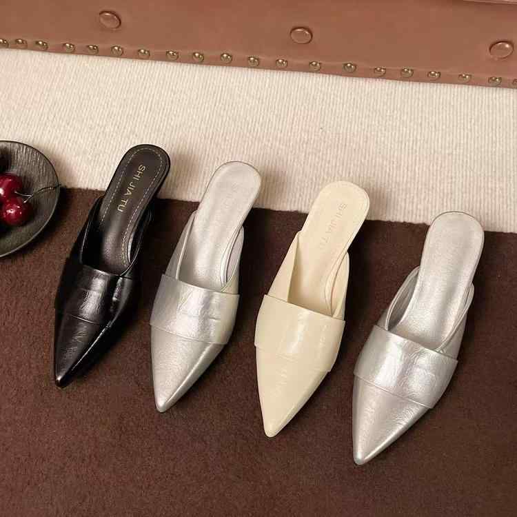 サンダル レディース ポインテッドトゥ ミュールシューズ ミドルヒール フレンチスタイル 楽ちん 外出用 春夏 カジュアル 快適 軽量 スタイリッシュ 女性シューズ 半サンダル 尖頭デザイン