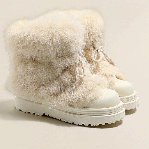 秋冬 レディース スノーブーツ 滑り止め 厚底 毛足 暖か ふわふわ カジュアル 短靴 防寒 雪道用 厚手 ..