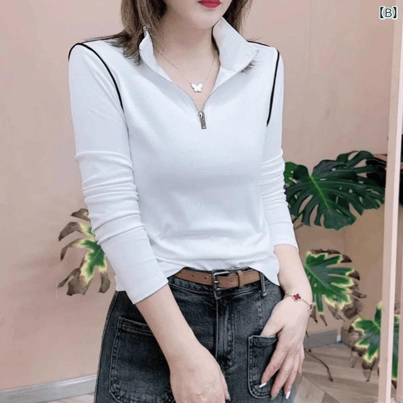 くらしのセロネのレディース 春秋 切り替え 襟 スリム 修身 ハーフジッパー 長袖 インナー トップス 単独着用 軽量 吸湿速乾 綿混 ブラック ピンク系｜アングル3