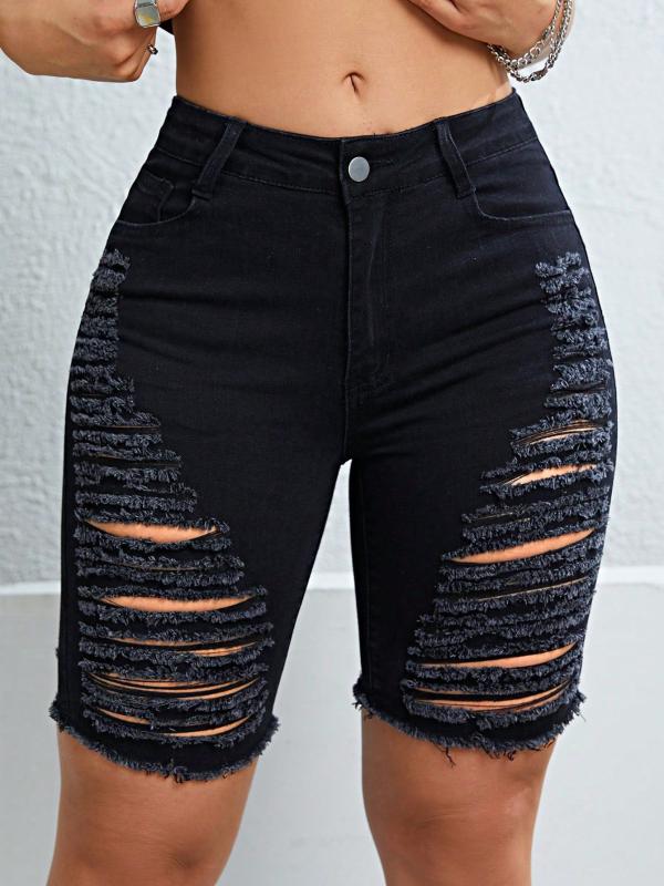 レディース デニムショーツ ダメージ加工 破れ 穴あき タイト スキニー ホットパンツ カジュアル ファッション デニム素材 ストレッチ 夏向け コーデ アイテム 人気スタイル 女性用 ボトムス