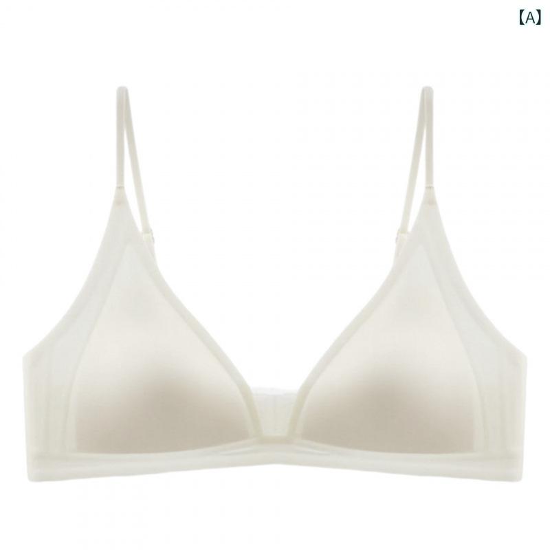 ブラジャー レディース 小胸用 シームレス ディープVネック 細肩ストラップ 薄手 ノンワイヤー 再生繊維 光沢サテン 春夏 インナー 内衣 無痕 法式 油光 胸囲 調整可能 快適 フィット 日常使い 通勤 通学 部屋着 軽量 吸湿速乾 接触冷感 ハイエ
