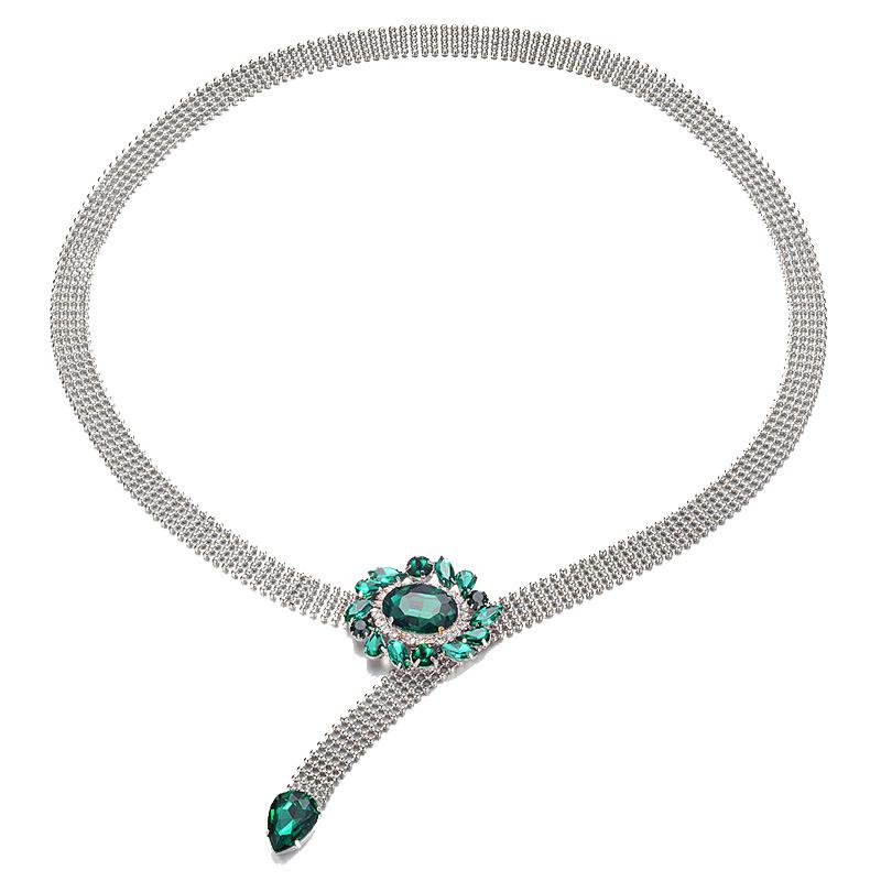 ワンピース レディース 高級感 グリーンストーン ビーズチェーン ウェストチェーン 腰帯 アクセサリー ファッション コーディネート ドレス トップス ボディチェーン(x2)