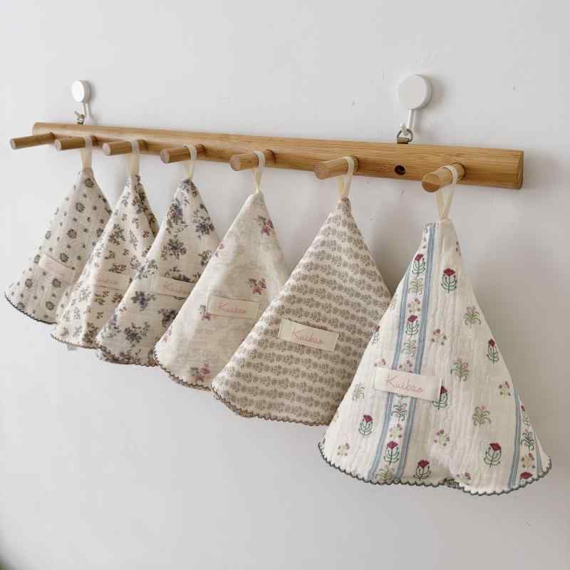 ハンドタオル 綿100% 吸水性 韓国風 両面小花柄 小型 浴室用 キッチン用 吊り下げ式 雑巾 テーブル拭き布