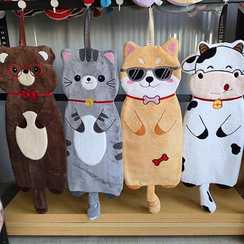 ハンドタオル 動物柄 かわいい 厚手 大きめ 吸水 毛落ちしない 掛式 キッチン バスルーム 家庭用 フェイスタオル 速乾 柔らか 日常使い 通勤 通学 アウトドア 部屋着 綿素材 再生繊維 ユニセックス 男女兼用