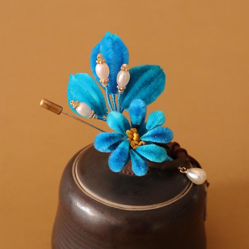 ブローチ レディース 絨花 ブルーグラデーション 新中式 漢服配飾 古風アクセサリー 日常使い 伝統工芸..