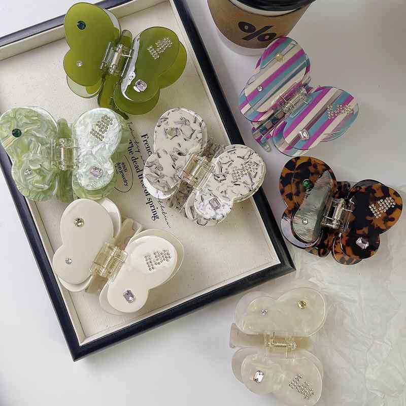 ヘアクリップ 蝶々 シャーク ラインストーン アセテート 高級感 レディース 韓国風 かわいい 少女 髪飾..