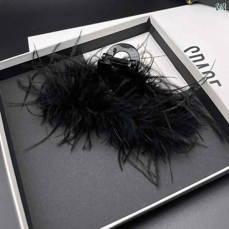 ヘアクリップ レディース 大きめ ダチョウの羽 羽毛 後頭部用 グリップ シャーク型...