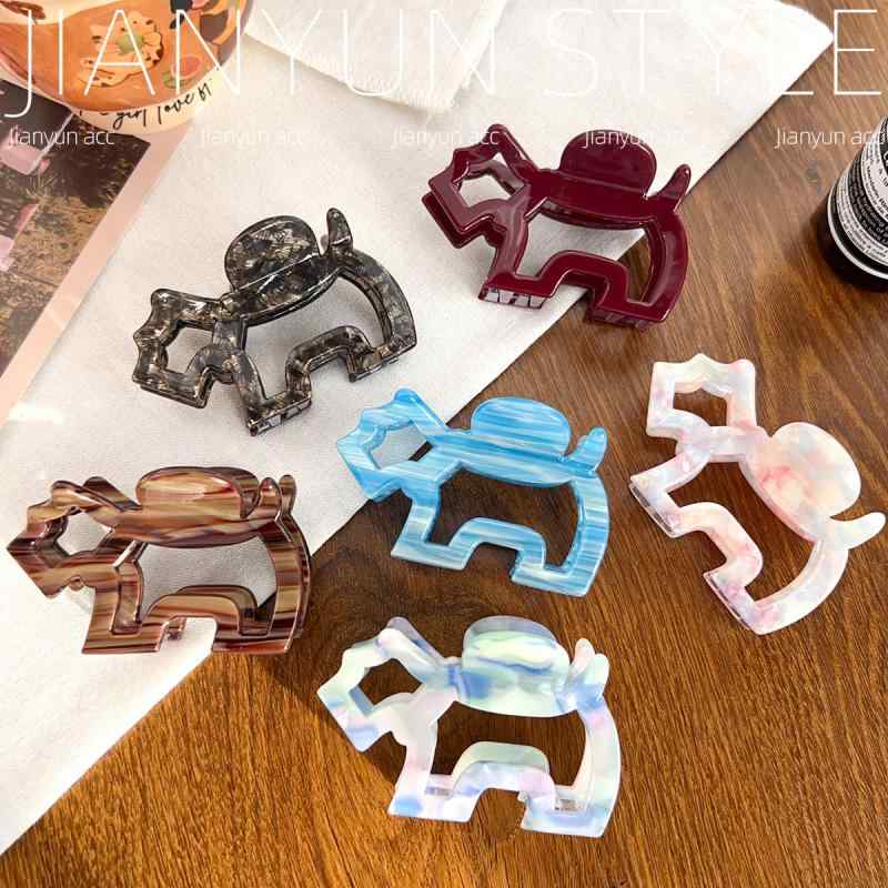 ヘアクリップ レディース 犬モチーフ かわいい カラフル シンプル 透かしデザイン アセテート素材 薄型..