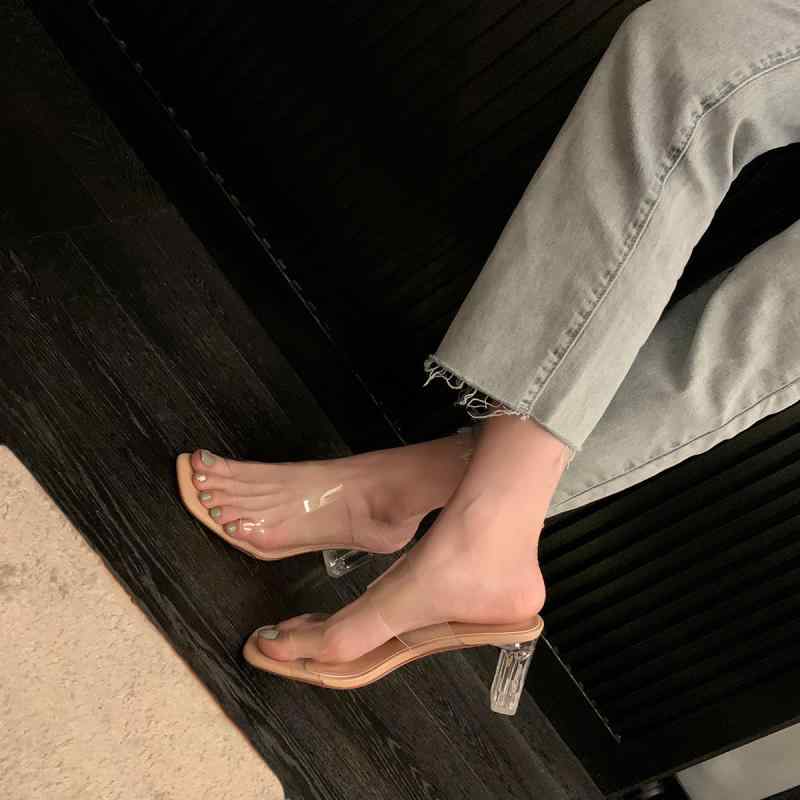 サンダル レディース 春夏 インフルエンサー フェミニン ストラップ 中高ヒール 太ヒール クリア クリ..