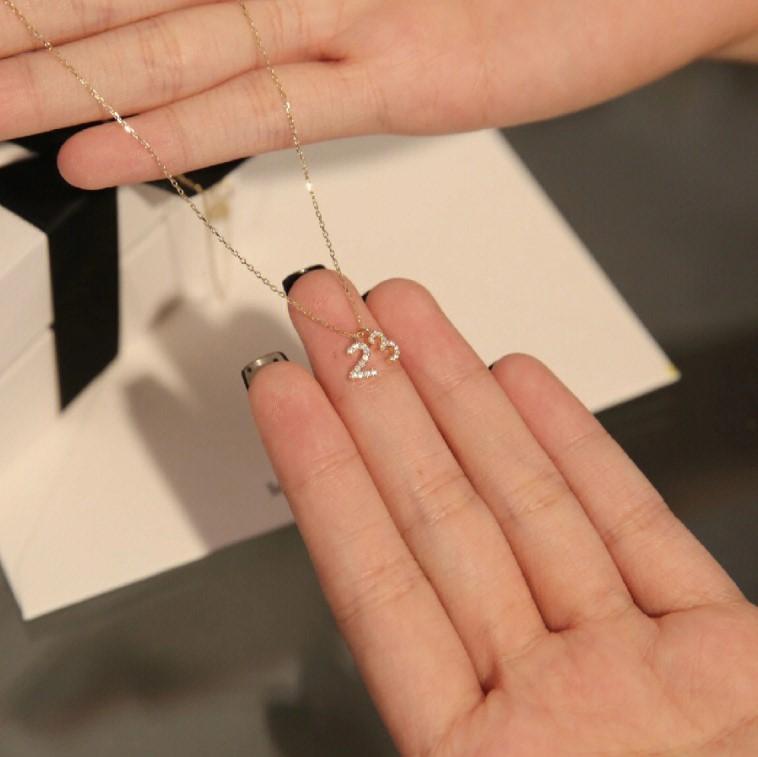 レディース ネックレス シンプル 個性 925純銀 18K金メッキ ジルコニア 数字23 ペンダント 鎖骨チェーン レイヤード アクセサリー