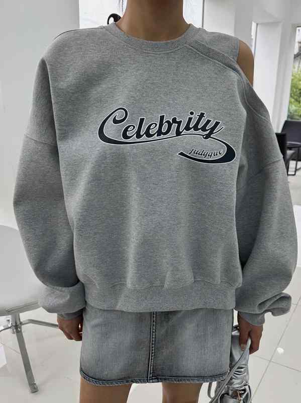 レディース オフショルダー スウェット ゆったり オーバーサイズ ラウンドネック アルファベット ロゴ プリント カジュアル ストリート ファッション トップス 韓国風