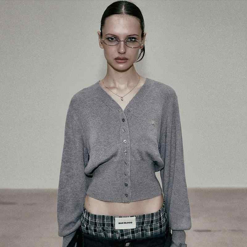 レディース ニットカーディガン Vネック 刺繍入り アメリカンスタイル セクシーガール ニットセーター ..