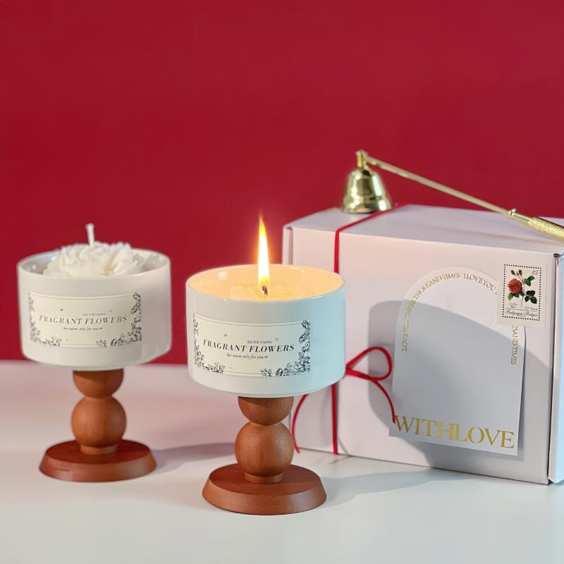 アロマキャンドル ツバキ香 高級感 ギフトセット ビンテージセラミックカップ 陶器製 ニッチ雰囲気 結婚祝い 誕生日祝い 手土産 インテリア フローラル