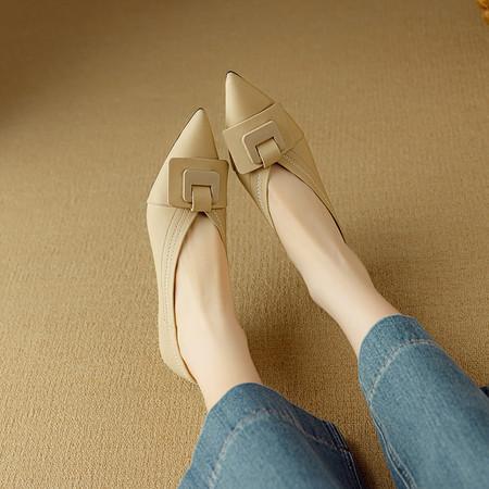 ヒールシューズ レディース 本革 ポインテッドトゥ 細ヒール 7cm 石模様 ラウンドバックル ゴールド装飾 スリムデザイン 通勤 フォーマル 軽量 快適 吸湿速乾 ハイヒール 秋冬 春夏