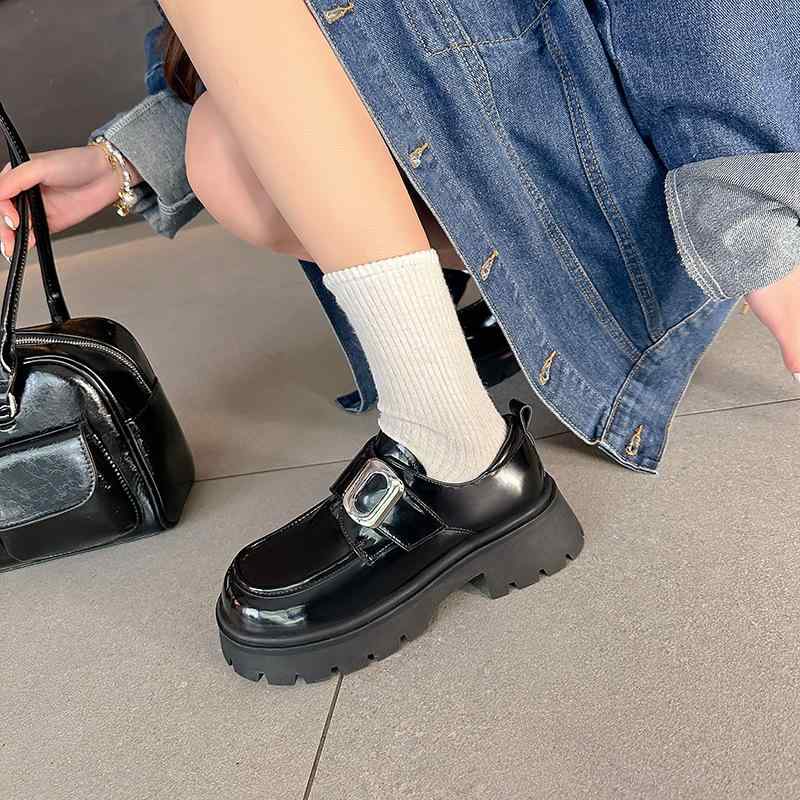 ローファー レディース 真皮 厚底 太ヒール プラットフォーム スクールスタイル イージーオン 春秋 軽量 通学 吸湿速乾 ハイカット ブラウン系 ブラック