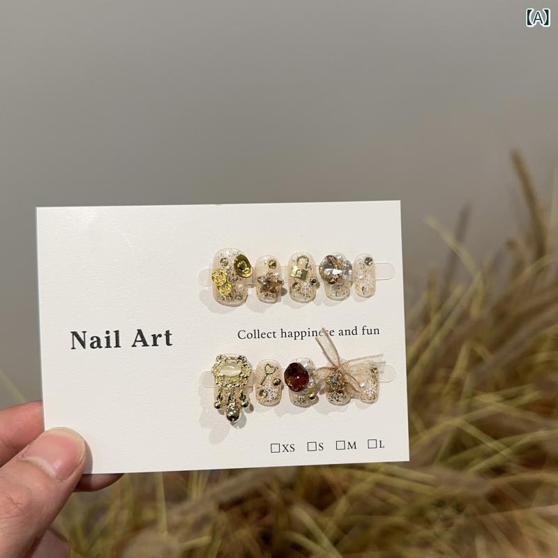 フェイクネイル レディース 春夏 金色 ラッキーアイテム 高級感 ショート 白く見せる 付け爪 ネイルチ..