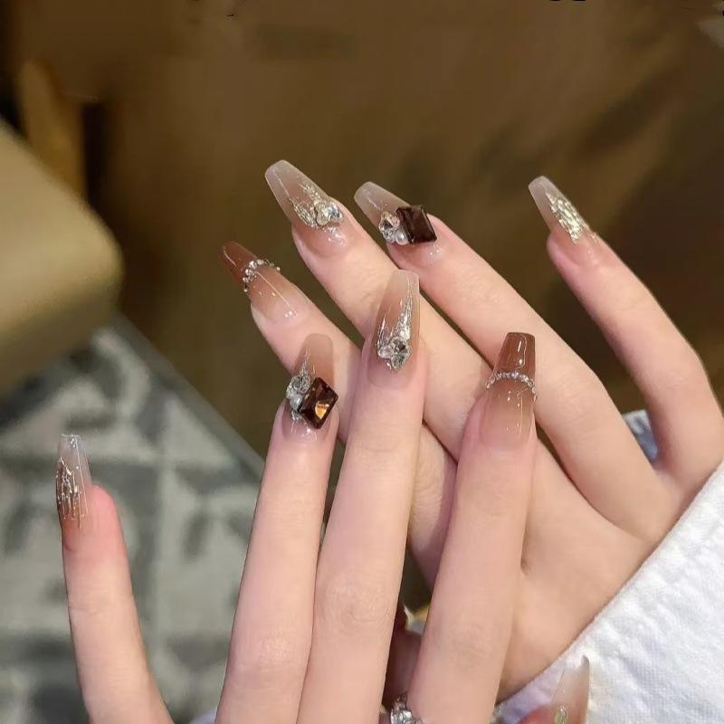 付け爪 レディース 秋冬 ベルベット キラキラ 輝く ハンドメイド 高級感 豪華 中長サイズ 取り外し可能..