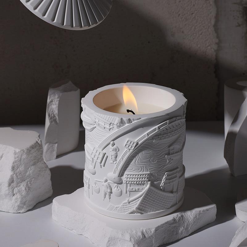 アロマキャンドル ユニセックス 国風 高級感 デザイン 清明上河図モチーフ 香りセット 室内寝室用 祭日用 リラックス 癒し 芳香 アロマテラピー 伝統柄 東洋芸術