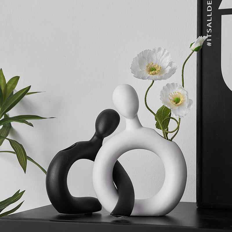 陶器 人形 花瓶 シンプル インテリア 雑貨 リビング ダイニング テーブル 飾り ドライフラワー 花束 ク..