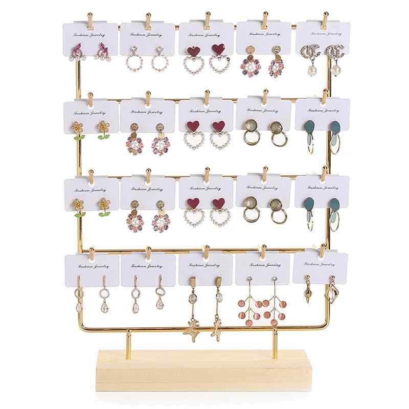 アクセサリー収納 ピアス スタンド 実木鉄製 卓上ディスプレイ 耳飾りホルダー 耳釘掛け カード紙ラッ..